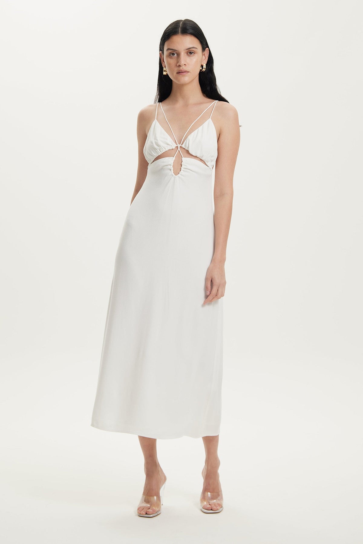 Triangle Cutout Bodice Maxi Bridesmaid Dress With Adjustable
