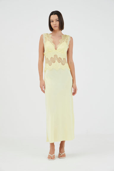 THIRD FORM VISIONS LACE DEEP V MAXI DRESS | DAFFODIL